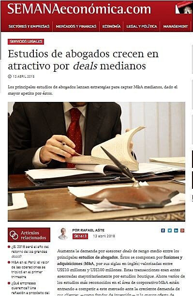 Estudios de abogados crecen en atractivo por deals medianos